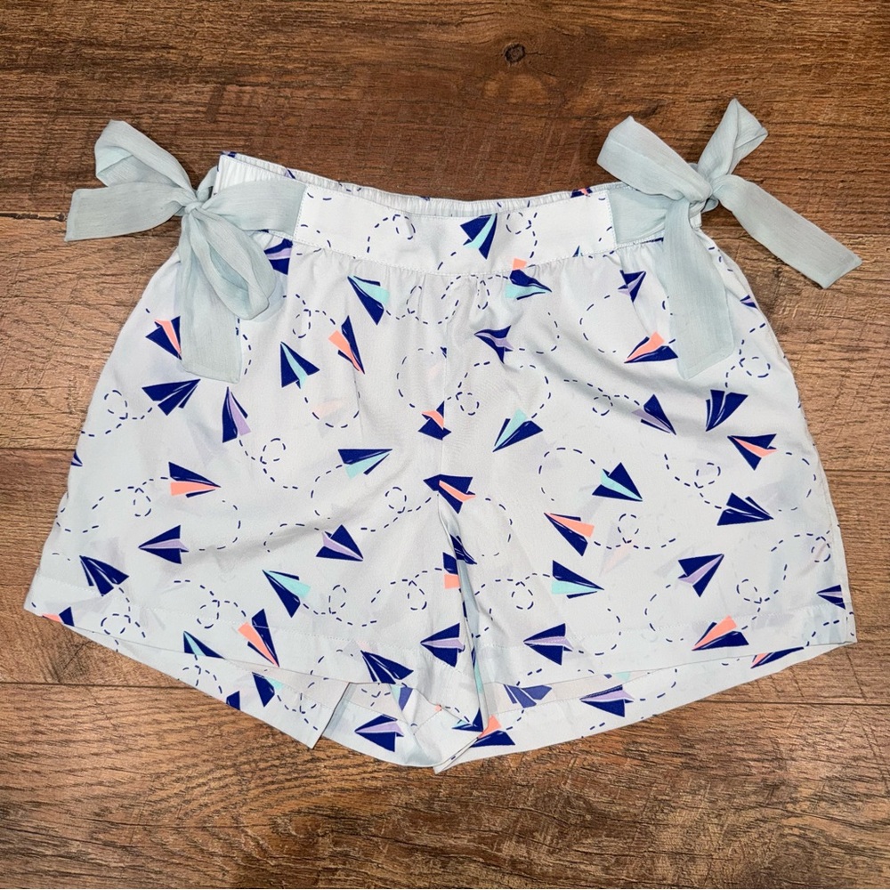 aerie by American Eagle Light Blue Paper Airplane Women's PJ Shorts w/Bow Waist